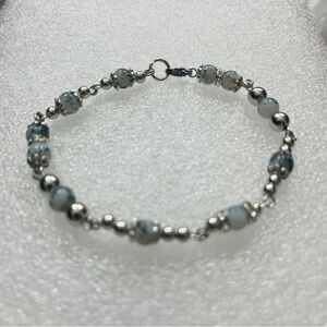 Elegant Silver and Blue Beaded Bracelet (6MCE05)